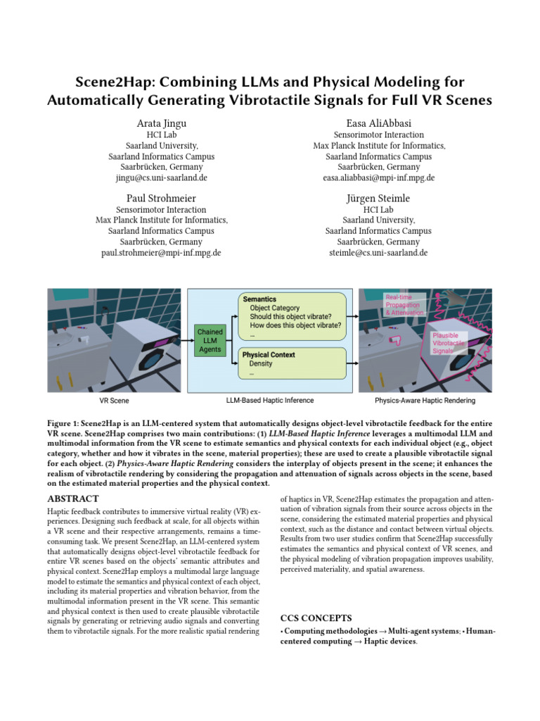 Scene2Hap: AI for VR Haptic Design | PDF | Virtual Reality | Rendering ...