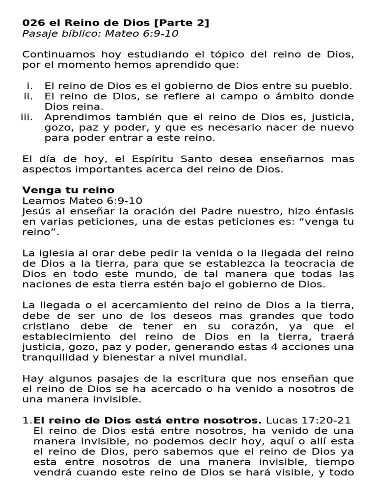 Aspectos Clave del Reino de Dios | PDF | Reinado y reino de dios ...