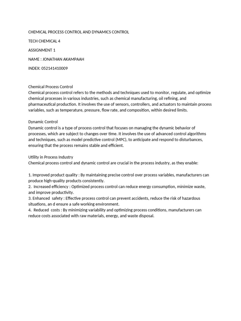 Chemical Process Control Overview | PDF