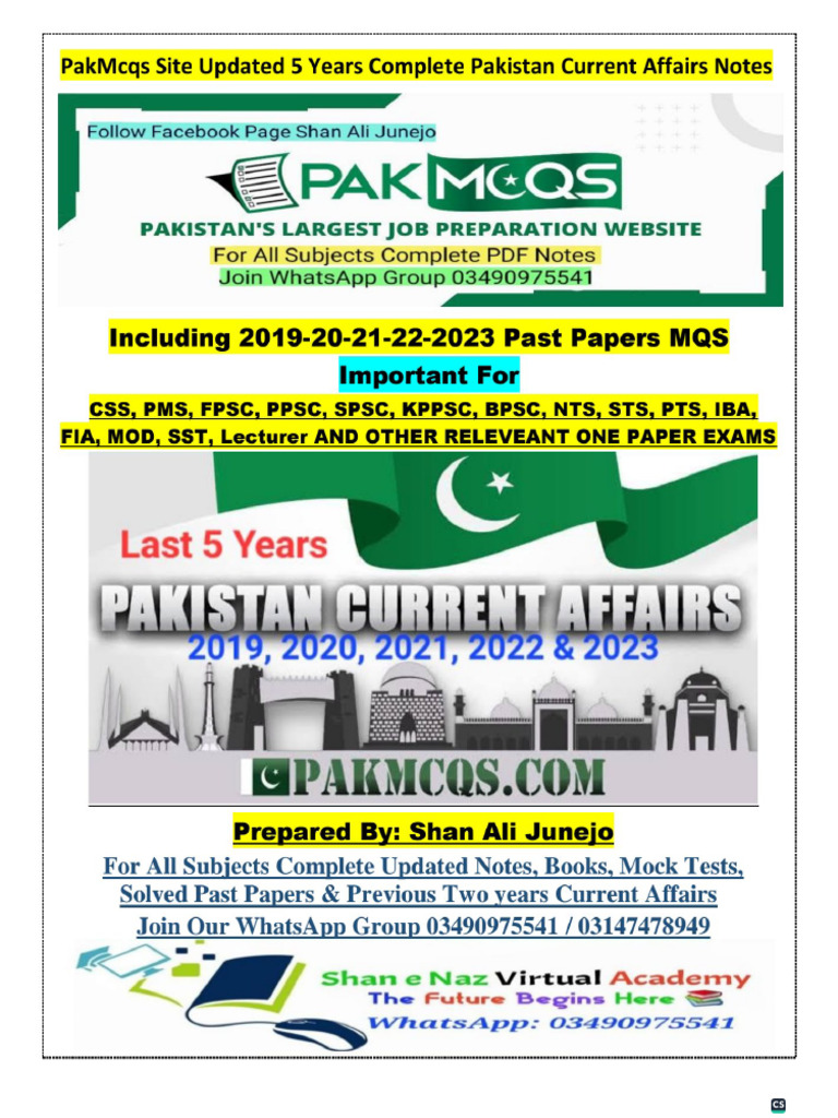 Current Affairs MCQs for Pakistan | PDF