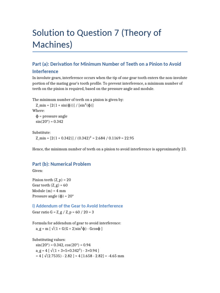 Gear Interference Question7 Solution | PDF