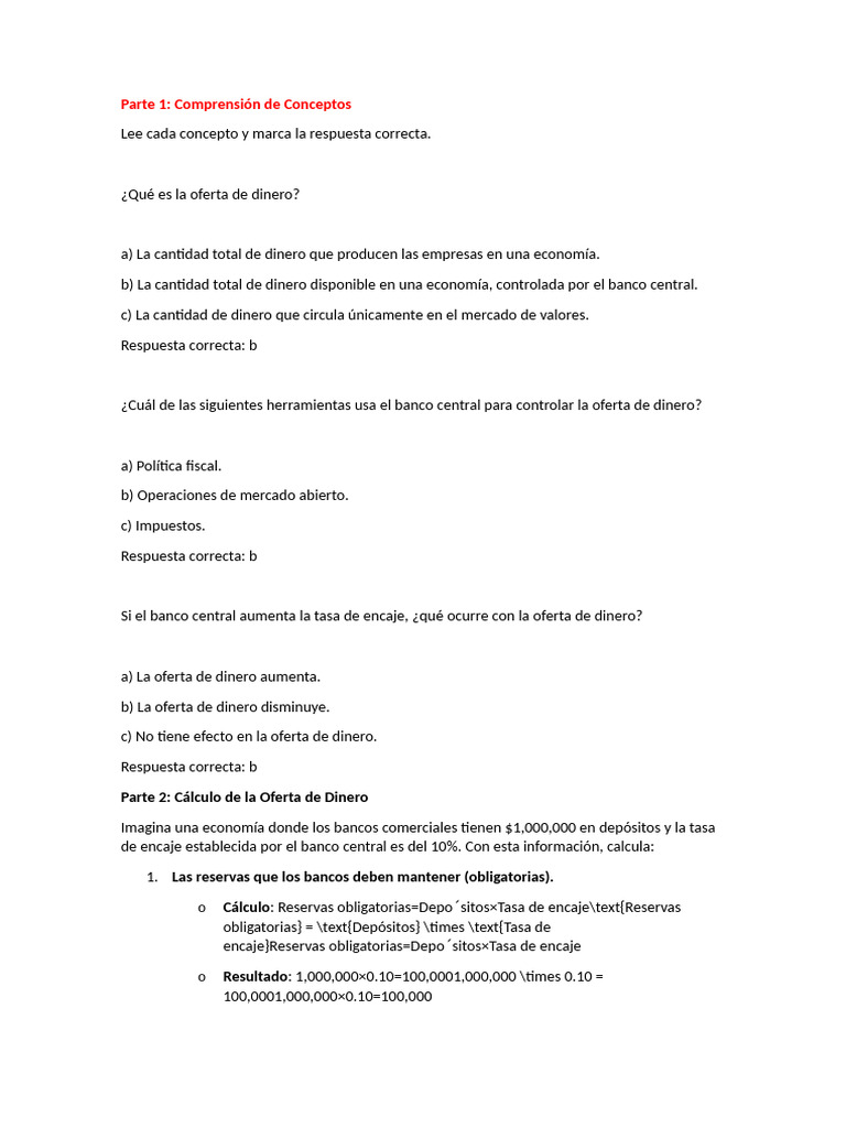 Conceptos y Cálculos de Oferta y Demanda de Dinero | PDF | Oferta de ...