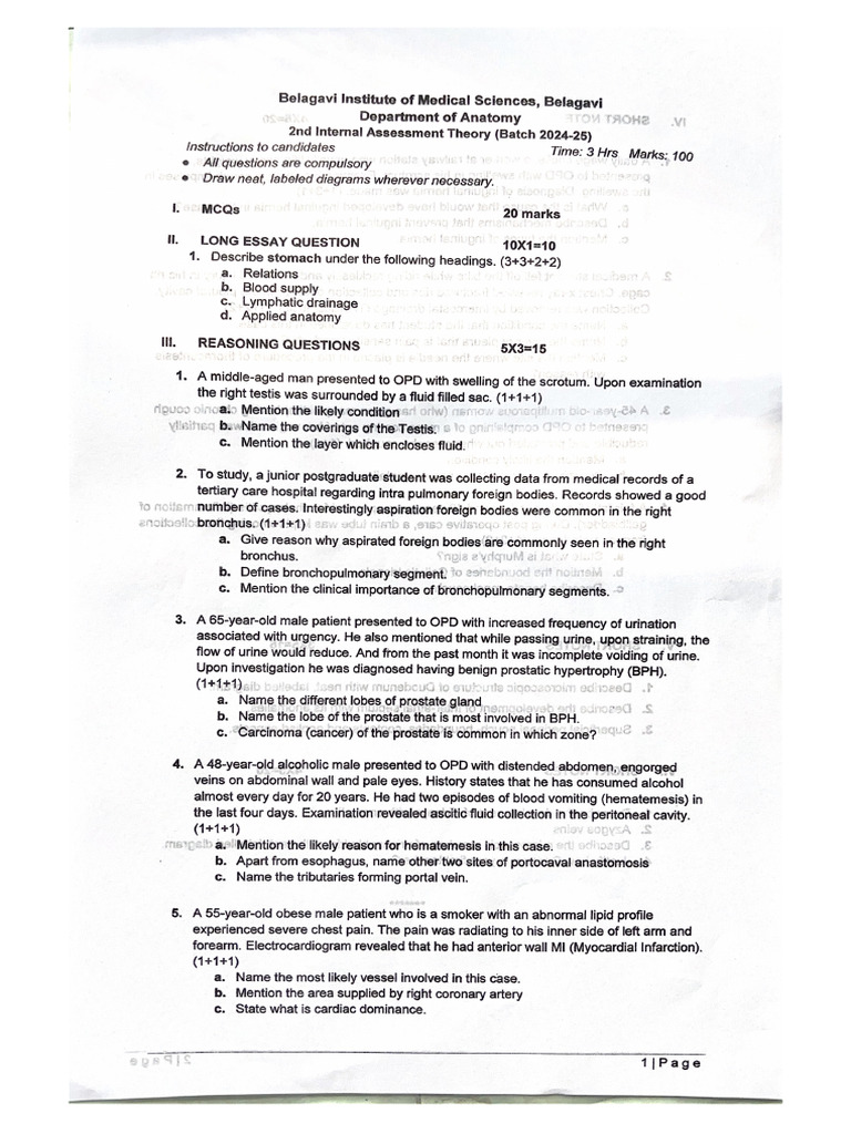 II IA Theory QP BIMS | PDF