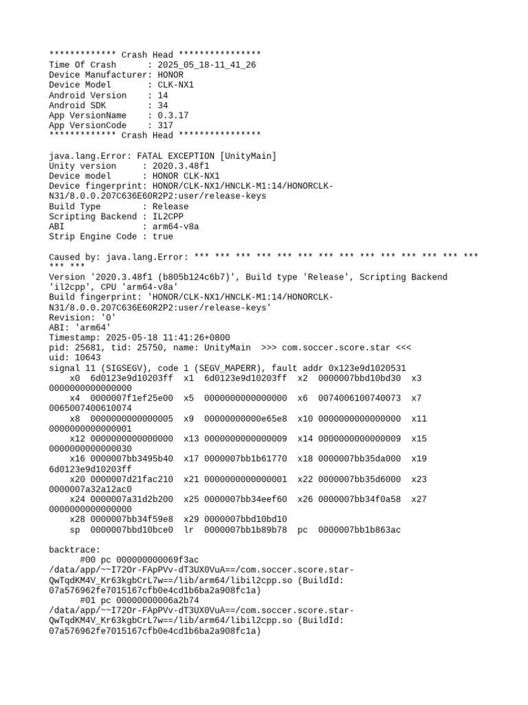 Unity Crash Report for App 0.3.17 | PDF | Mobile Software | Operating ...
