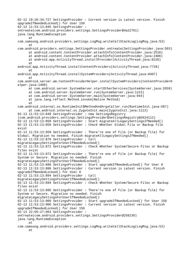 SettingsProvider Migration Logs | PDF | Backup | Software Engineering