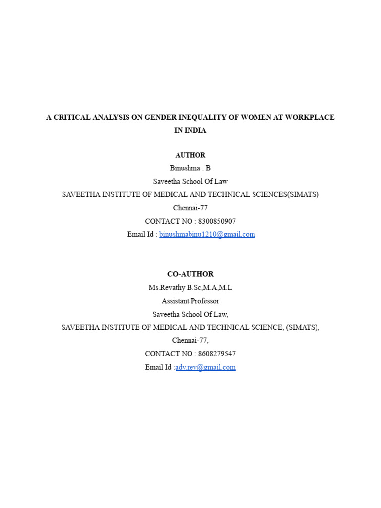 Gender Inequality in Indian Workplaces | PDF | Discrimination & Race ...