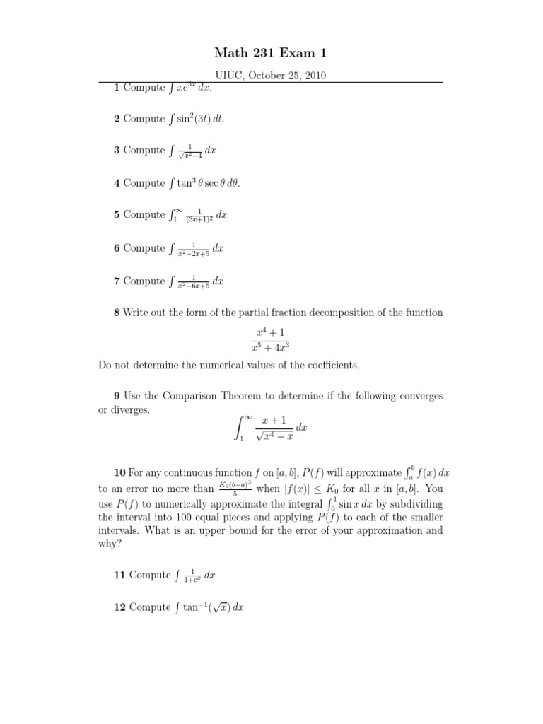 UIUC 231 - Fa10 - Exam1 | PDF
