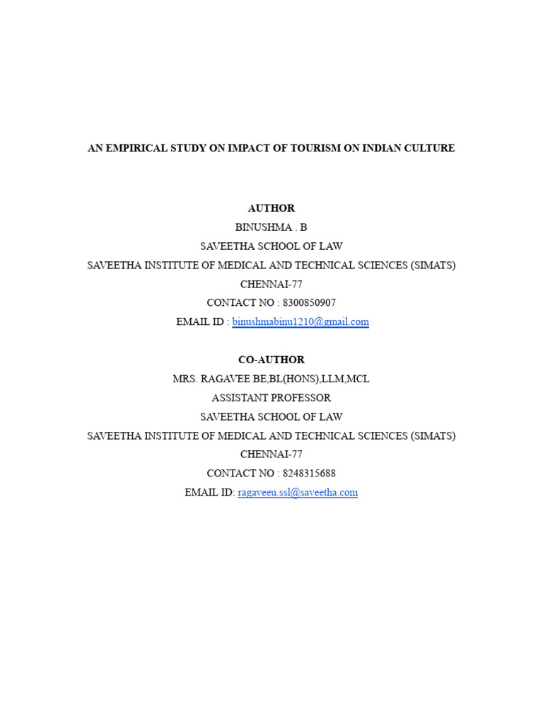 Impact of Tourism on Indian Culture | PDF | Tourism | Foreign Direct ...