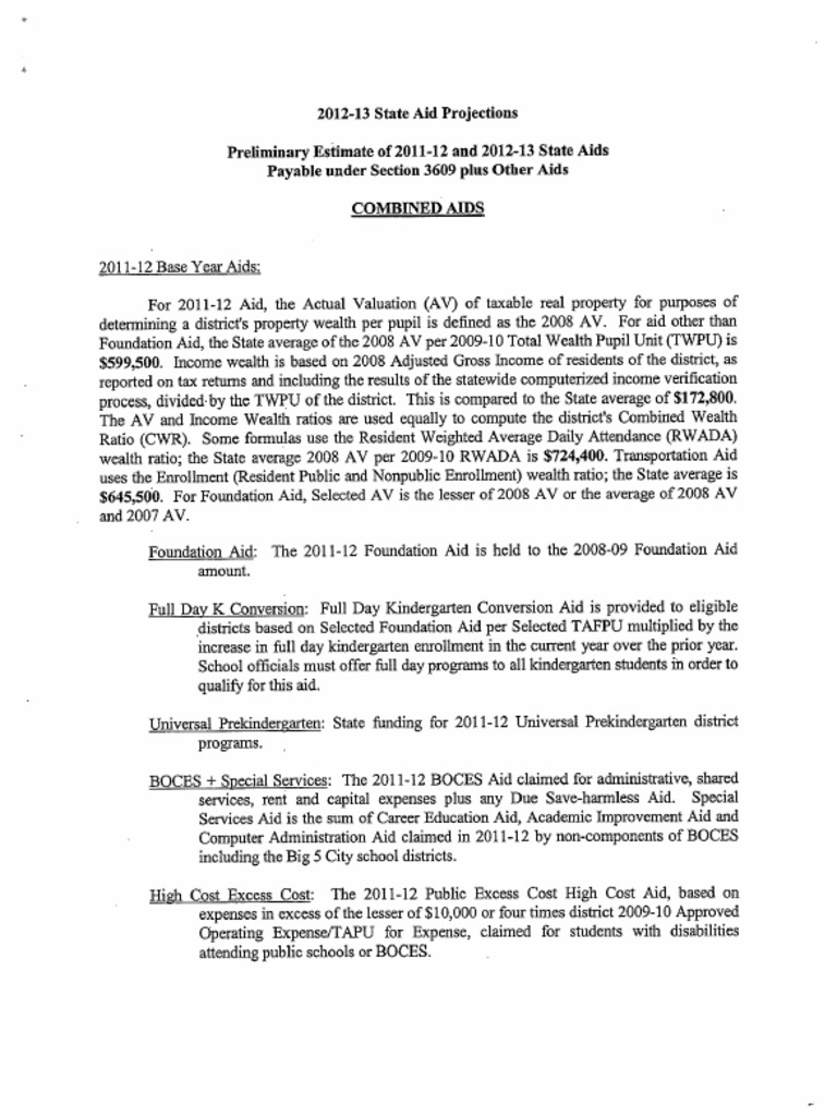 2012-13 State Aid Projections Overview | PDF