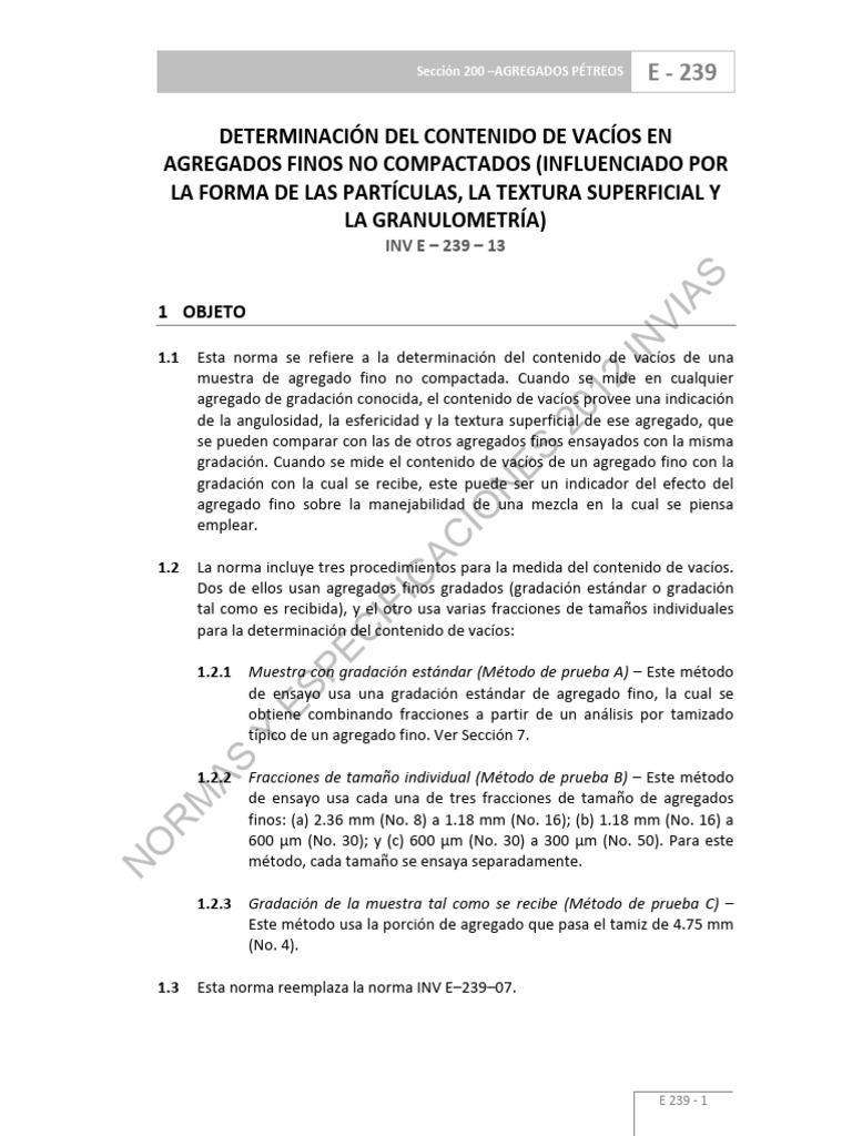 INV E 239 | PDF | Volumen | Densidad
