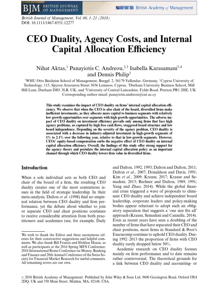 CEO Duality and Capital Allocation Efficiency | PDF | Sampling ...