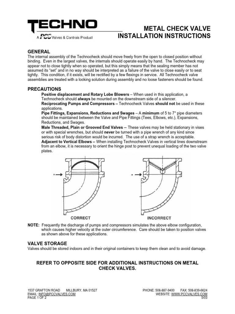 Technocheck Valve Installation Guide | PDF | Valve | Pump