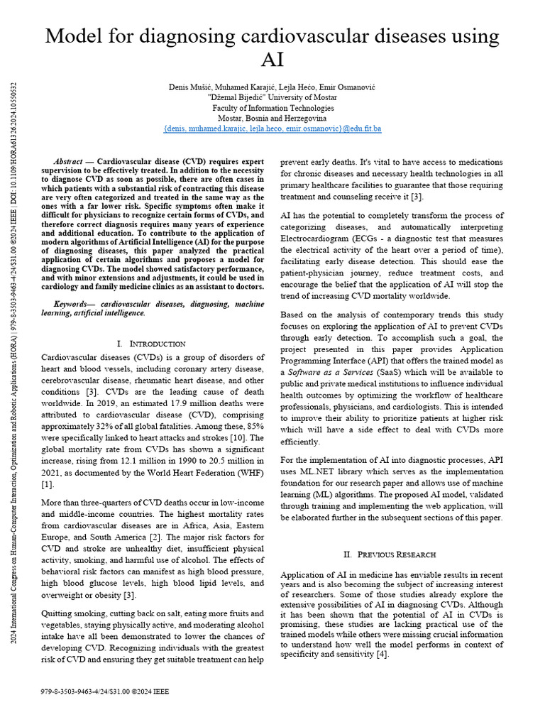 Model For Diagnosing Cardiovascular Diseases Using AI | PDF ...