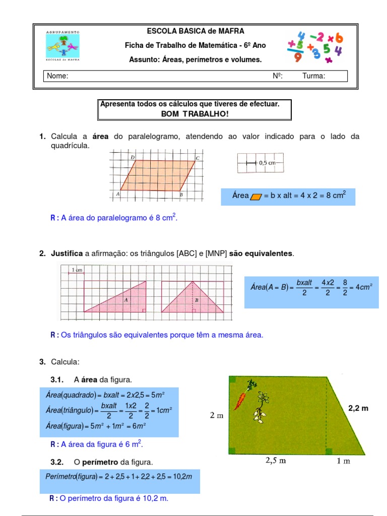Exercícios de Área e Perímetro - 6º Ano | PDF | Círculo | Geometria ...