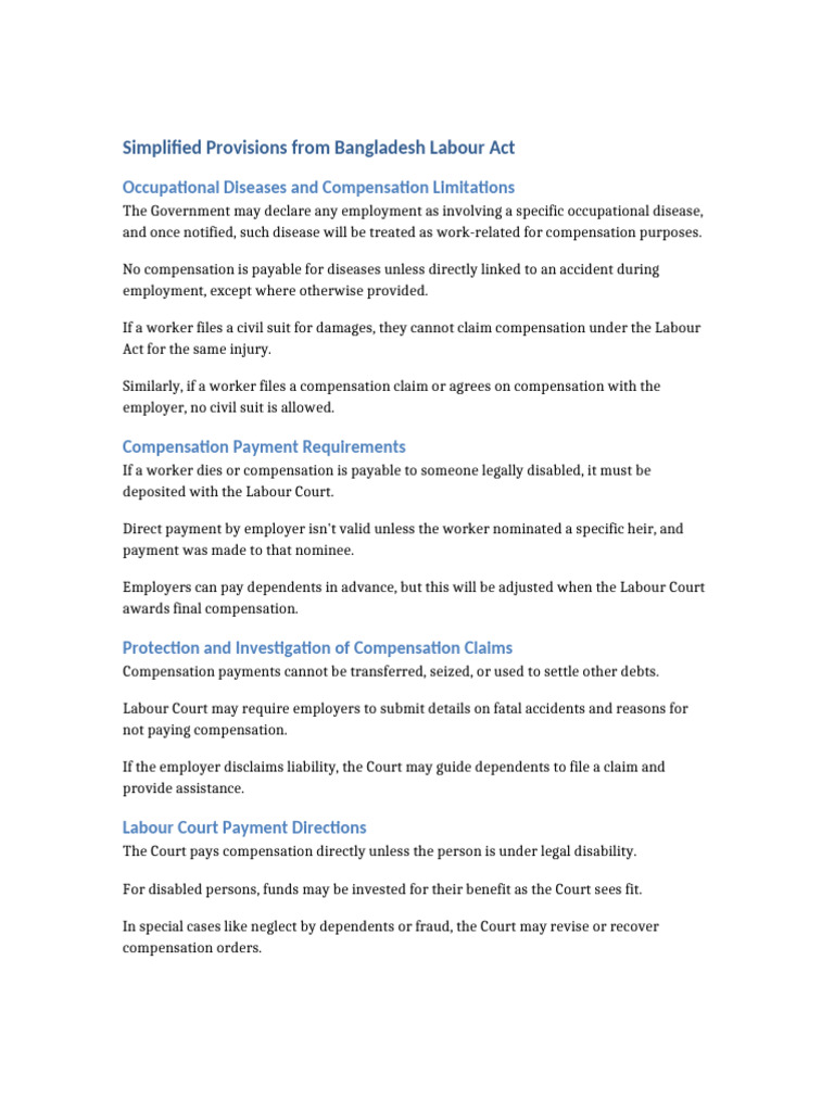 Bangladesh Labour Act: Compensation Guidelines | PDF | Employment ...