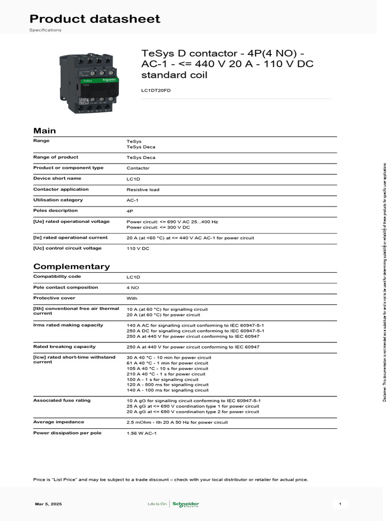 TeSys D Contactor Specifications | PDF