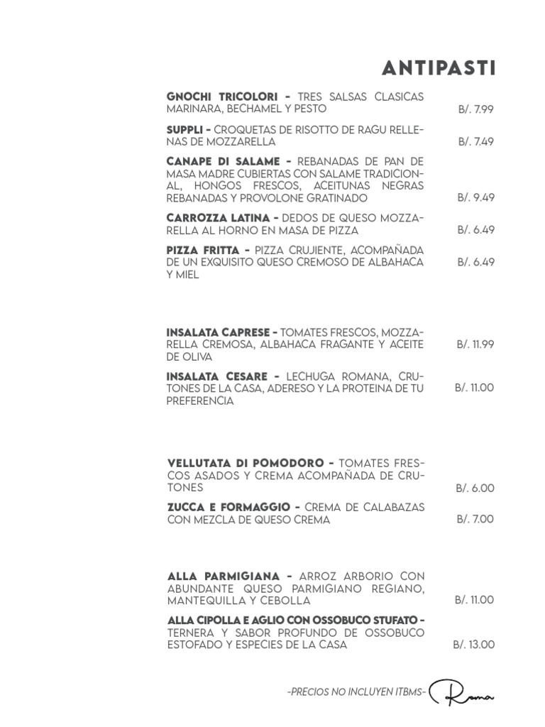 Menu Roma Ristorante | PDF | pesto | Pizza