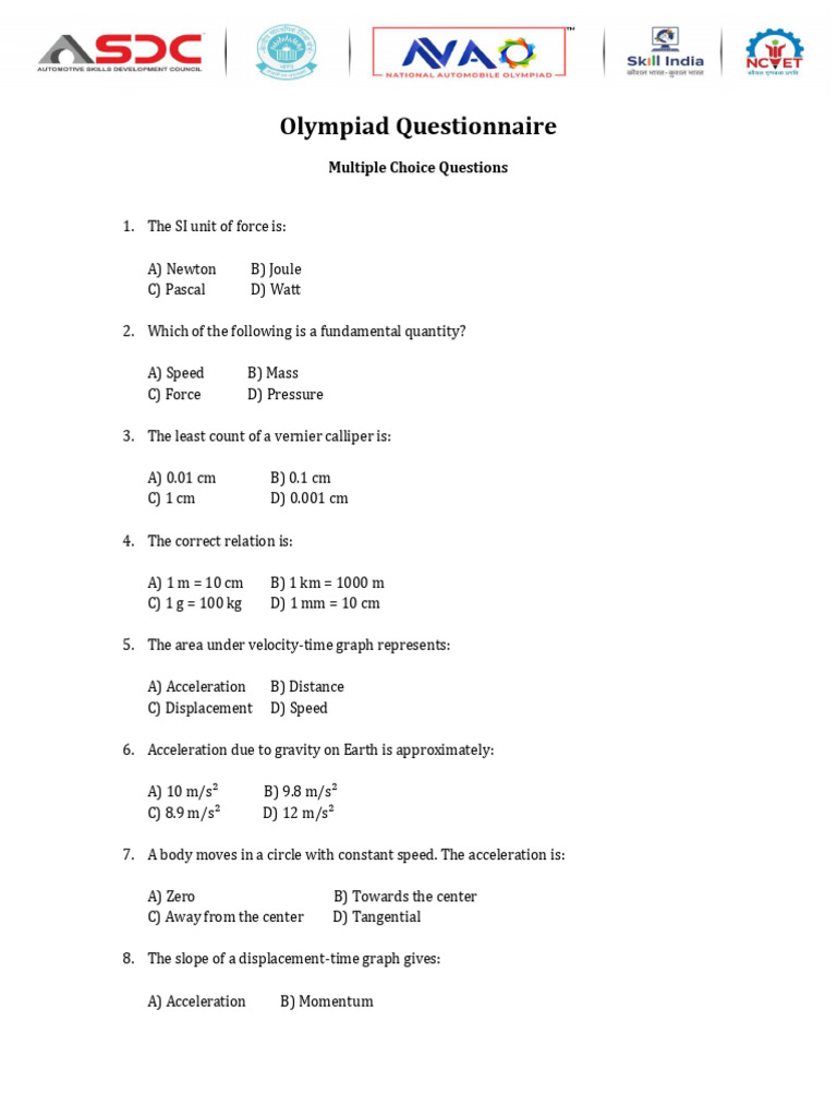 Olympiad Questionnaire Group3 | PDF | Force | Acceleration