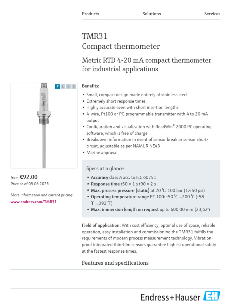 TMR31 Compact Temperature Sensor Guide | PDF | Manufactured Goods ...