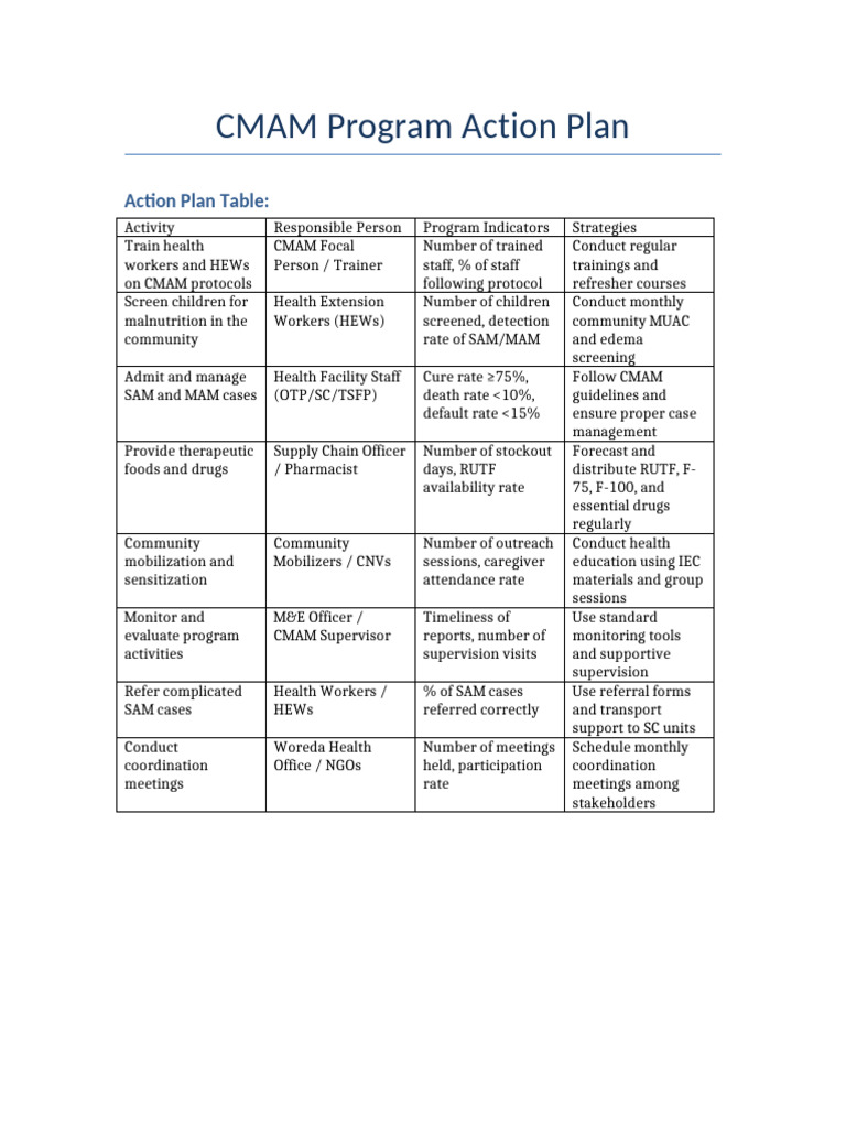 CMAM Program Action Plan Overview | PDF