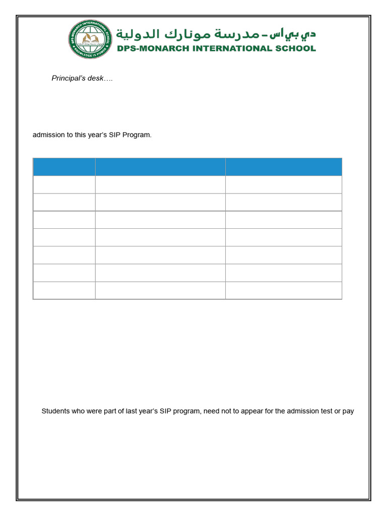 SIP Program Fees and Admission Guide | PDF | Educational Stages