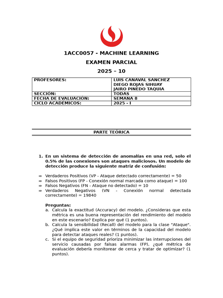 Examen Parcial de Machine Learning 2025 | PDF | La contaminación del ...