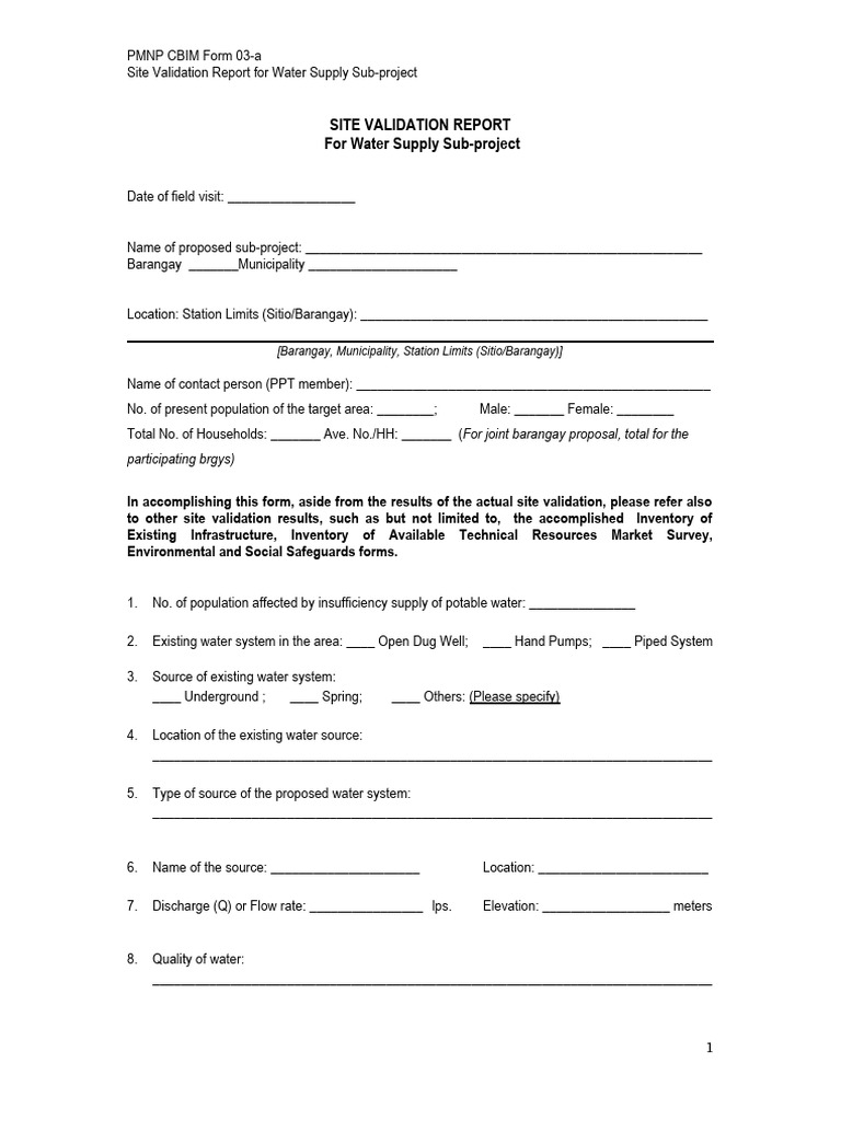 Water Supply Site Validation Report | PDF | Water Supply | Hydraulic ...