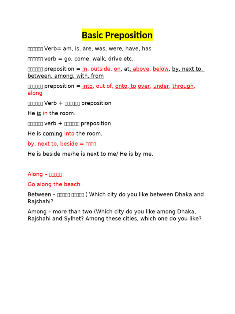 Understanding Basic Prepositions | PDF