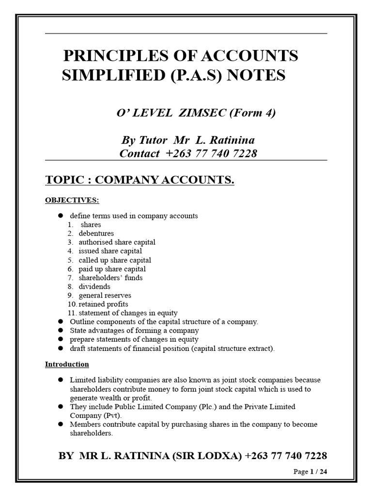 Company Accounts Principles Simplified | PDF | Dividend | Equity (Finance)