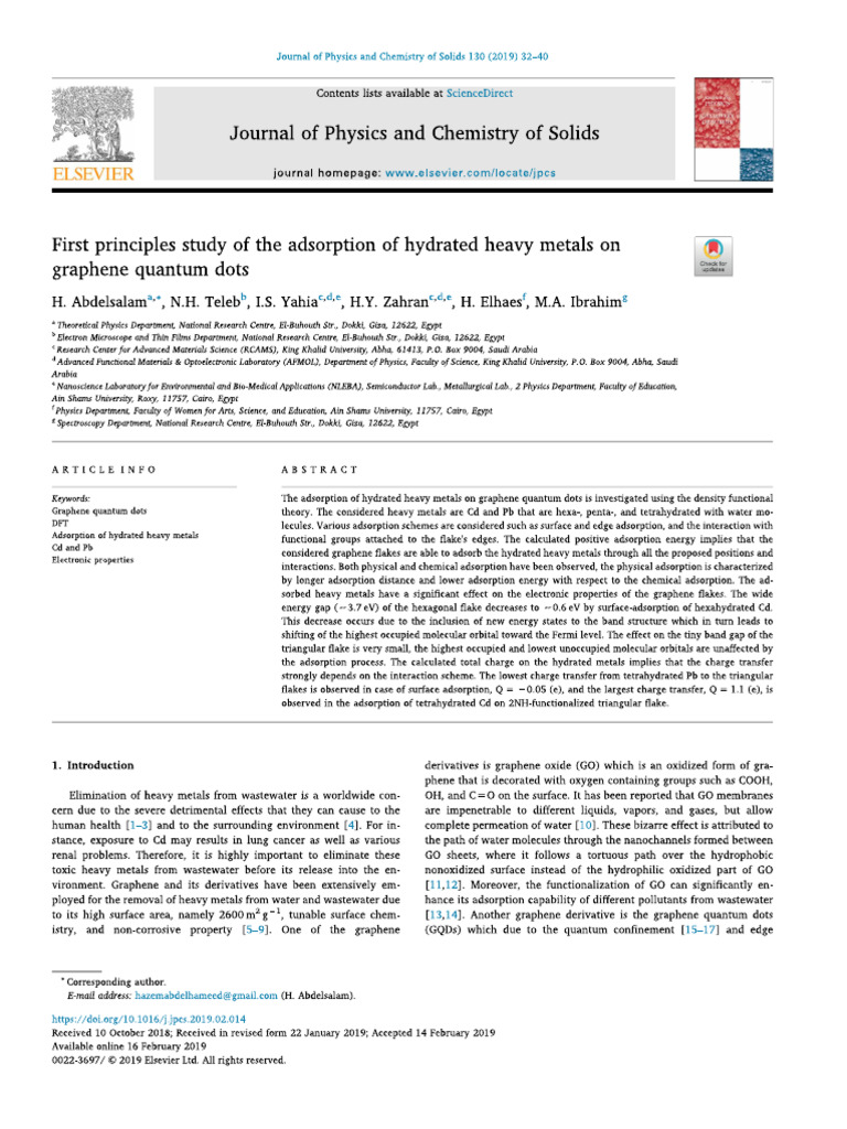 First Principles Study of The Adsorption of Hydrated Heavy Metals On ...