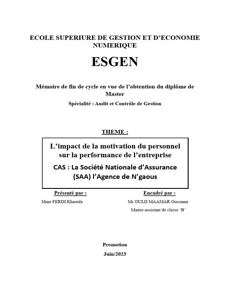 Impact de la motivation sur la performance | PDF | Gestion des ...