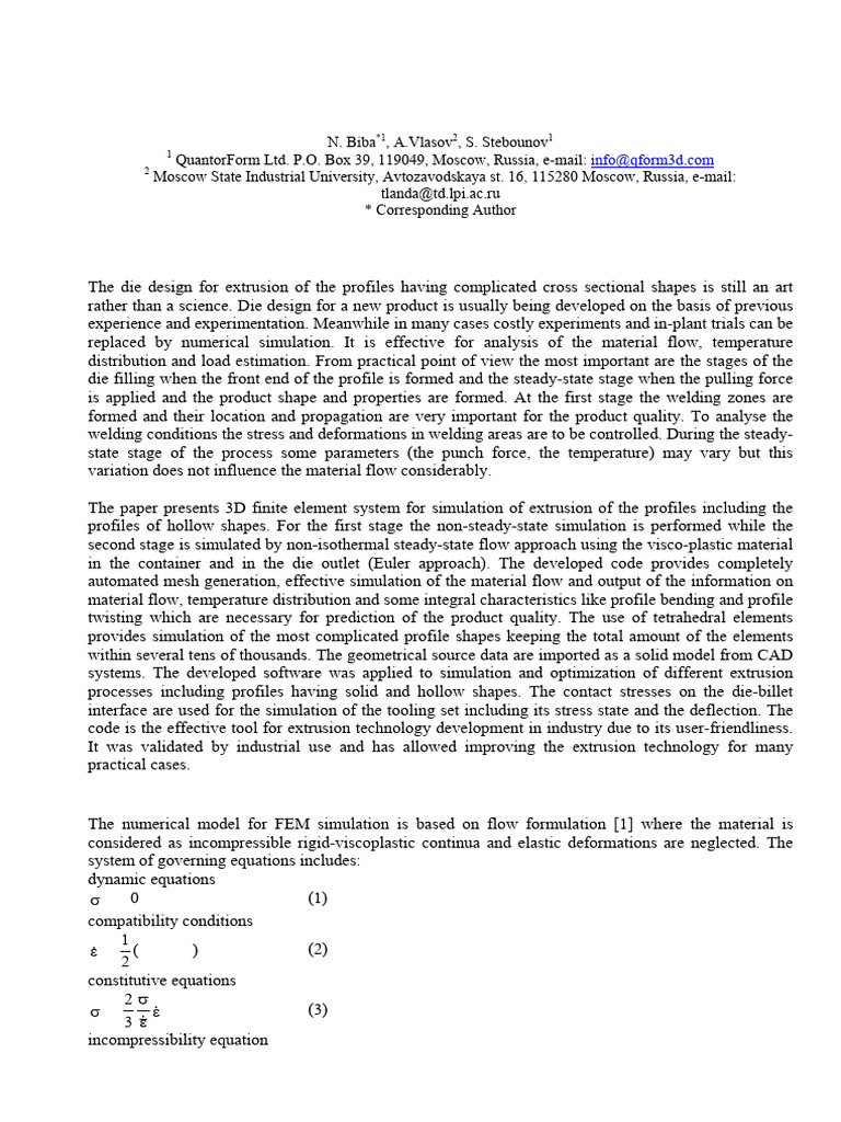 3D Simulation of Extrusion Process | PDF | Stress (Mechanics) | Extrusion