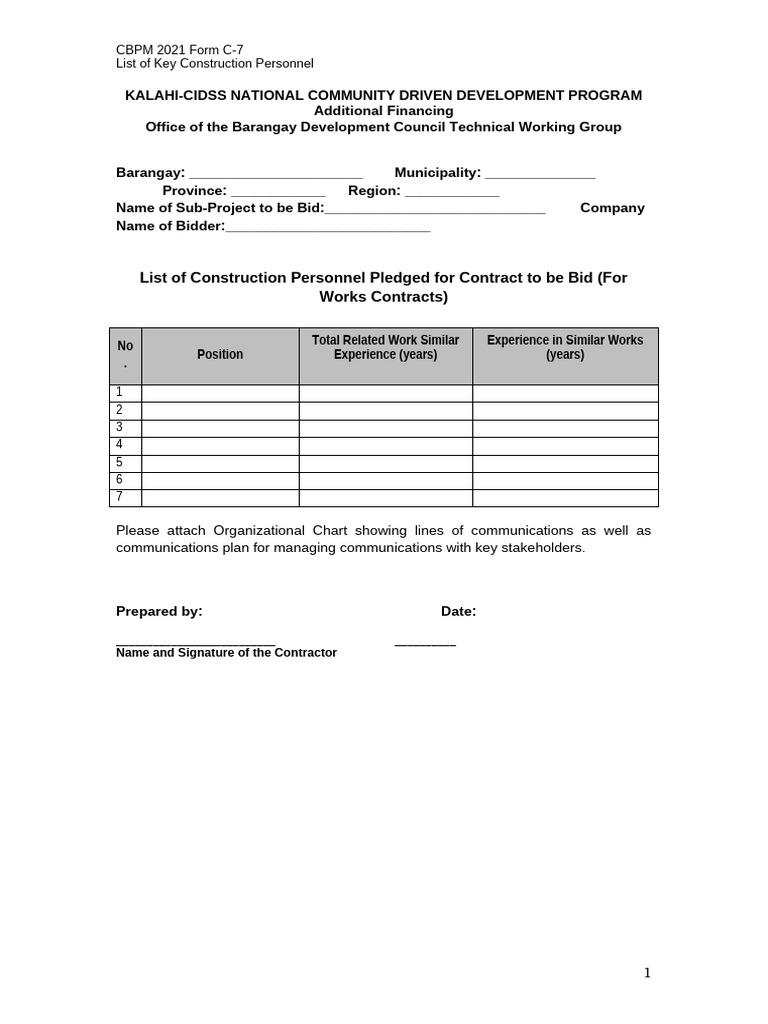 CBPM 2021 Form C-7 - List of Key Construction Personnel Pledged For ...