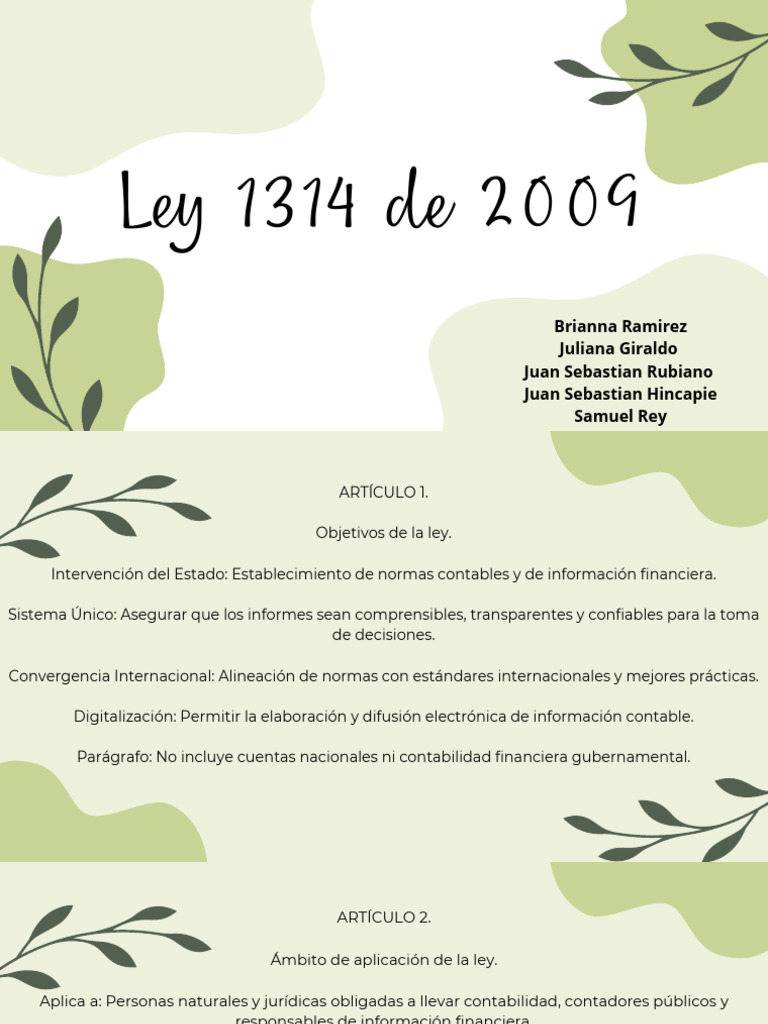 Ley 1314 de 2009: Normas Contables en Colombia | PDF | Contador ...