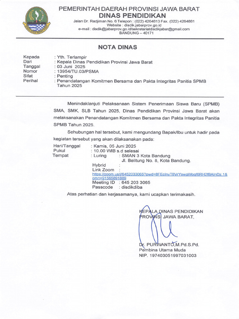 (Nota Dinas) Penandatanganan Komitmen Bersama Dan Pakta Integritas ...