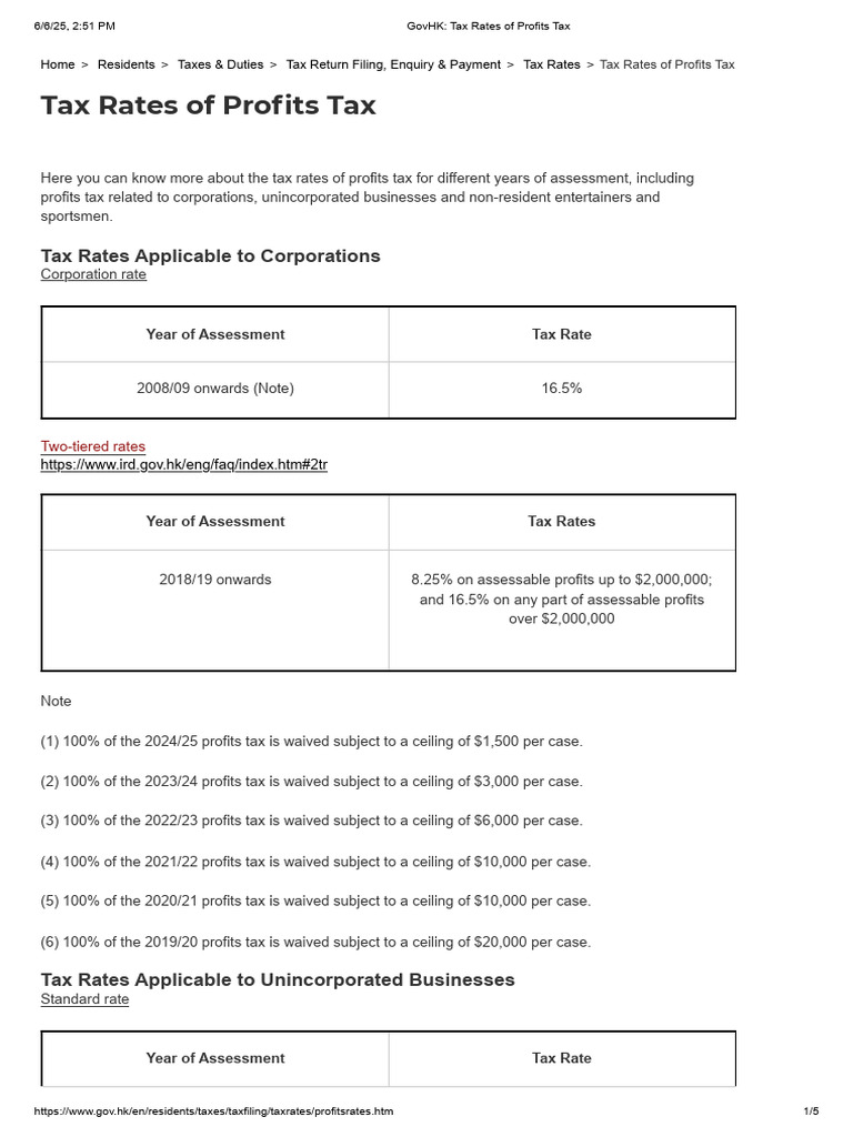 Hong Kong Profits Tax Rates Overview | PDF | Taxes | Taxation