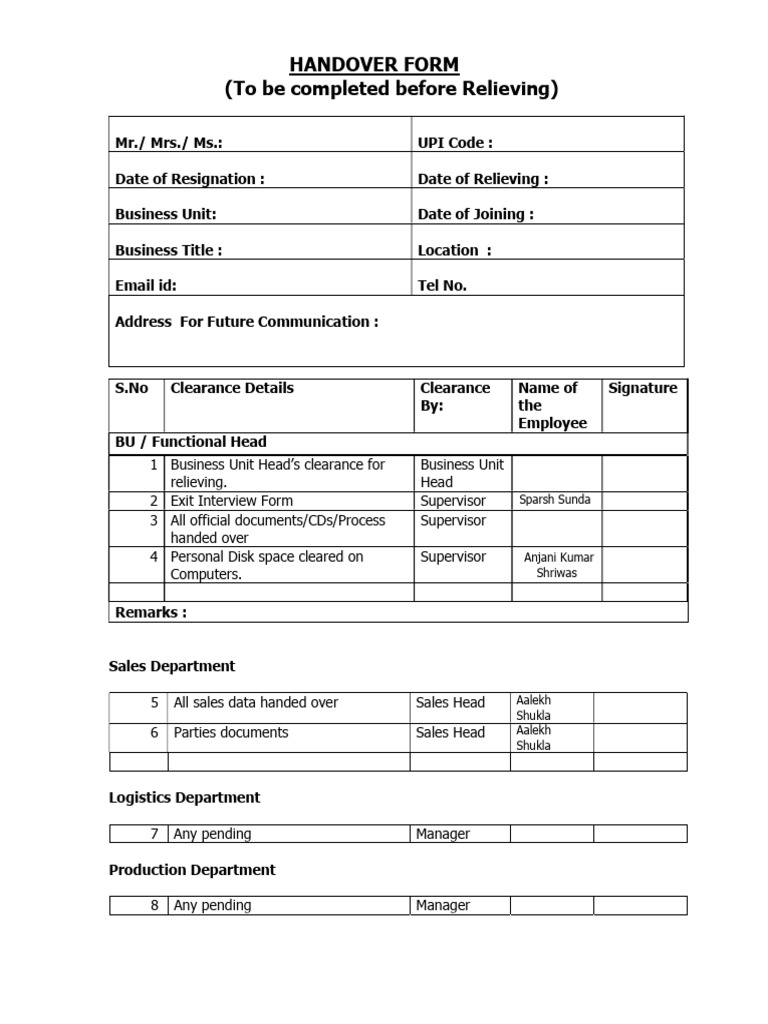 Clearance Handover Form Template | PDF | Computing