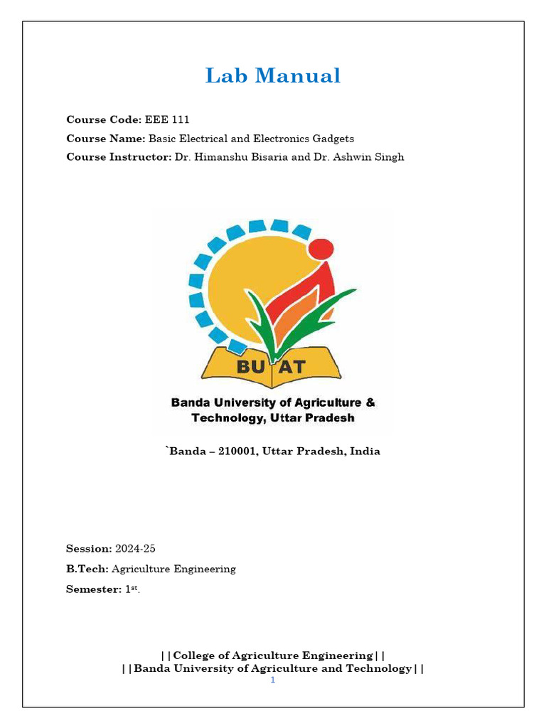 Lab Manual EEE 111 Basic Electrical and Electronics Gadgets | PDF ...