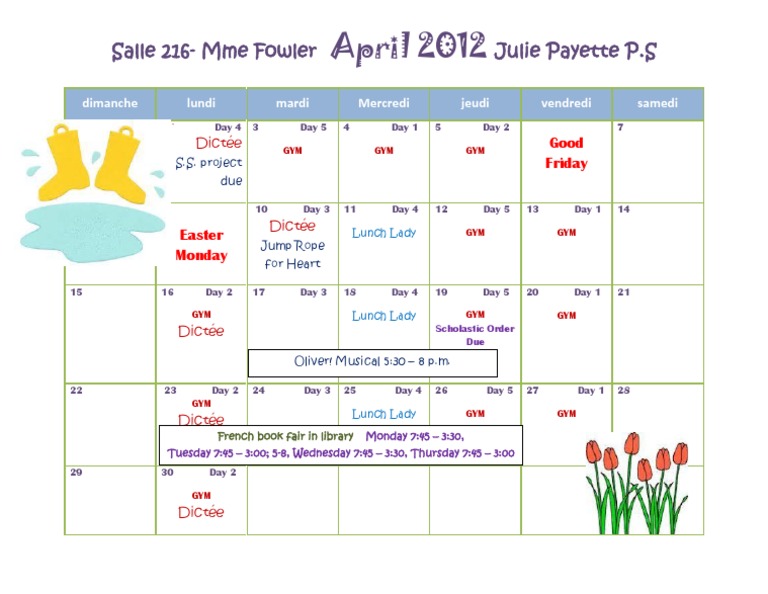 April 2012 Calendar for Mme Fowler | PDF