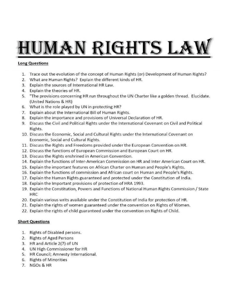 Human Rights Important Questions Arya | PDF