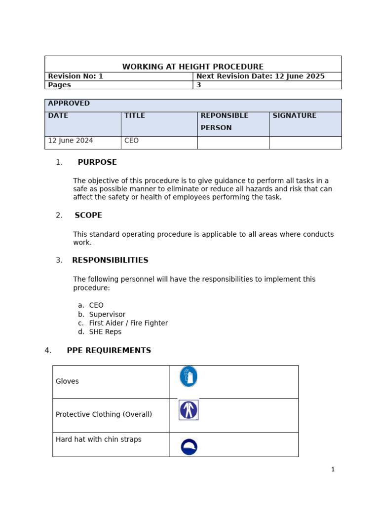 Working at Height Safety Procedures | PDF | Personal Protective ...