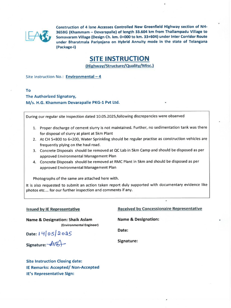 Site Instruction - 4 | PDF