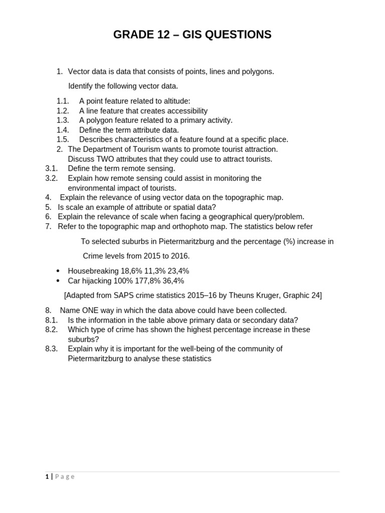 Grade 12 GIS Questions and Answers | PDF | Geographic Information ...