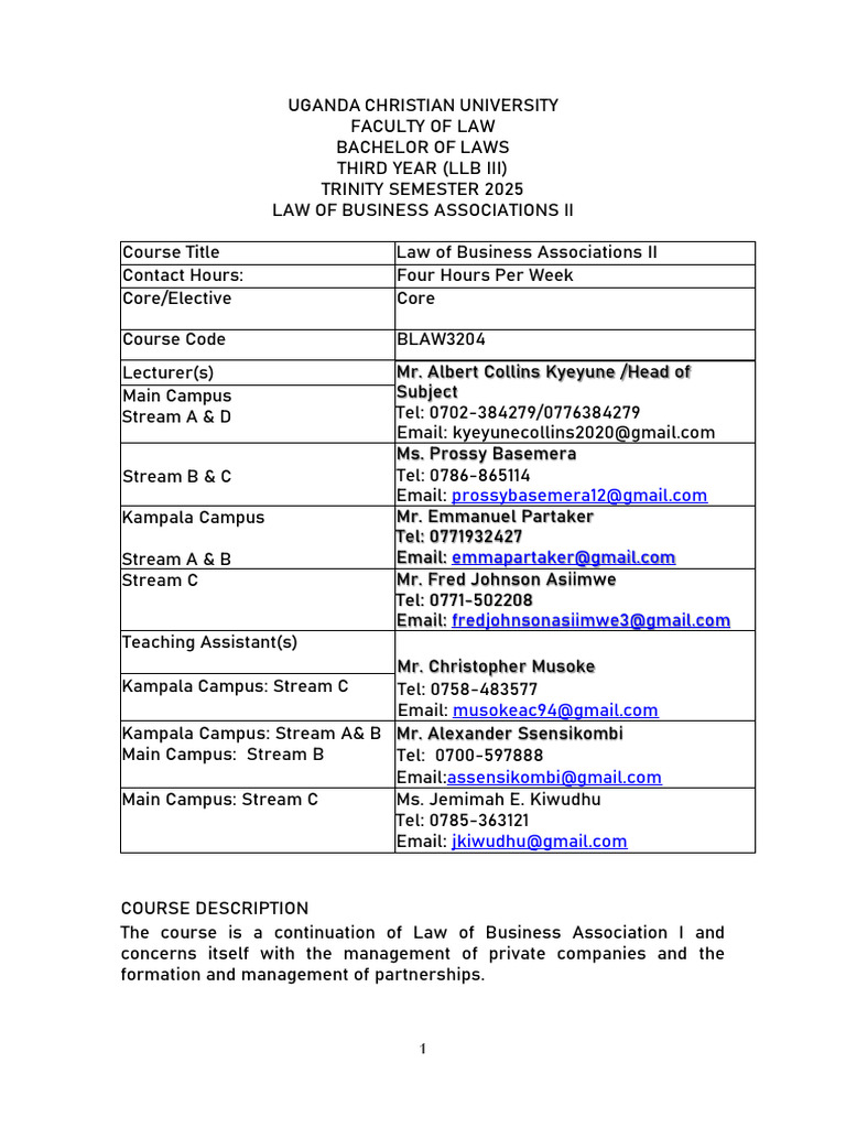UCU LLB3 BA II Course Outline - Trinity Semester May 2025-Final | PDF ...