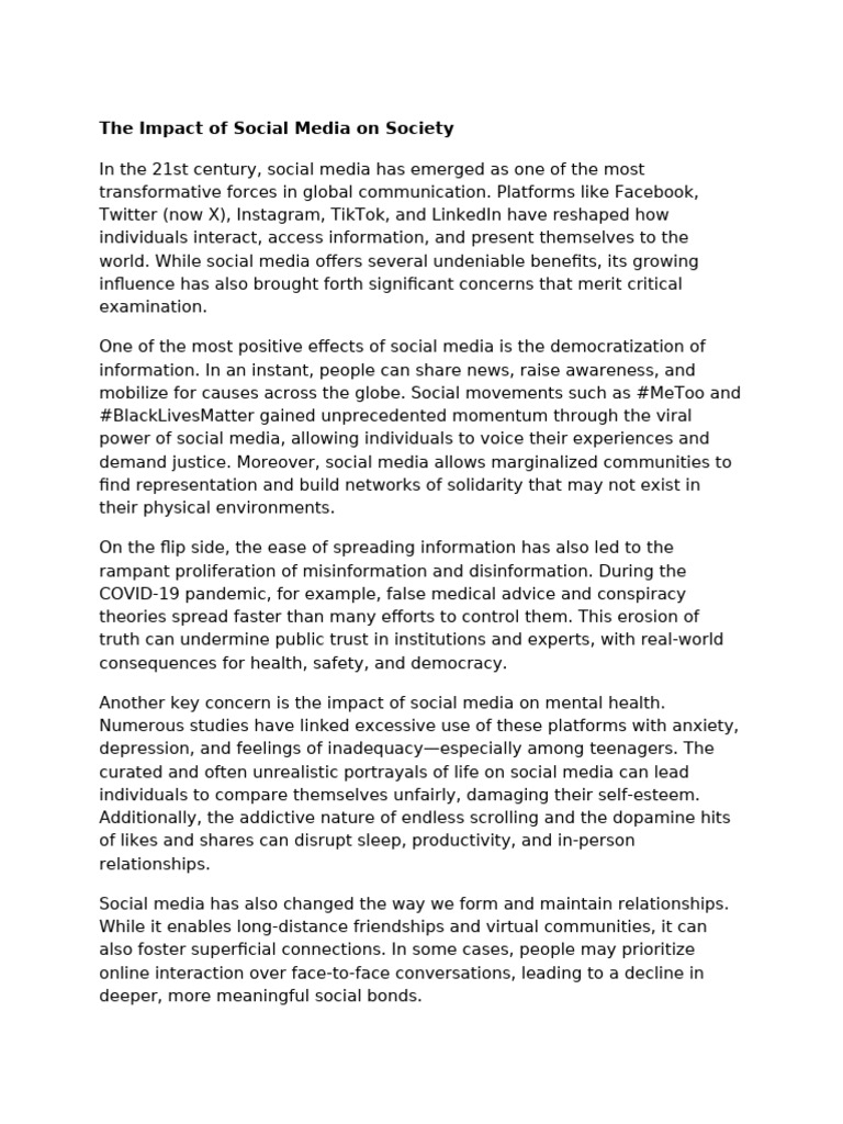The Impact of Social Media On Society | PDF | Social Media | Popular ...