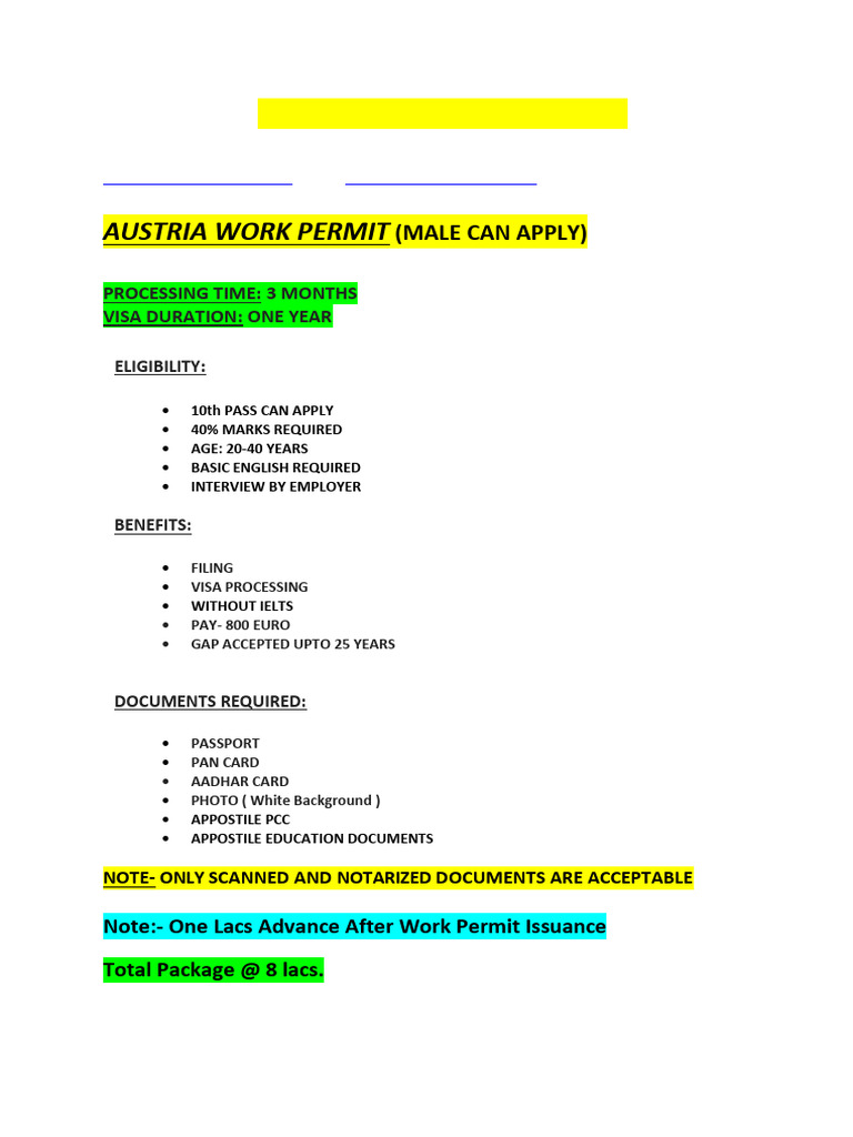 Austria Work Permit Application Guide | PDF