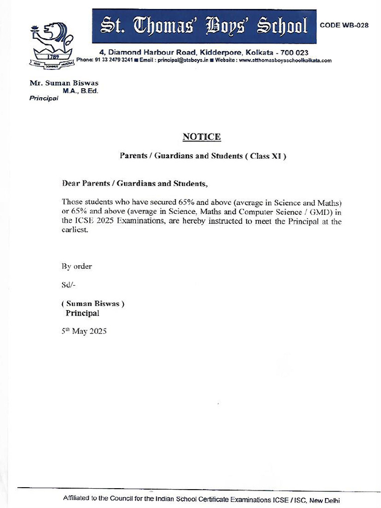 Notice Dated 5.5.25 Class XI PDF — free download