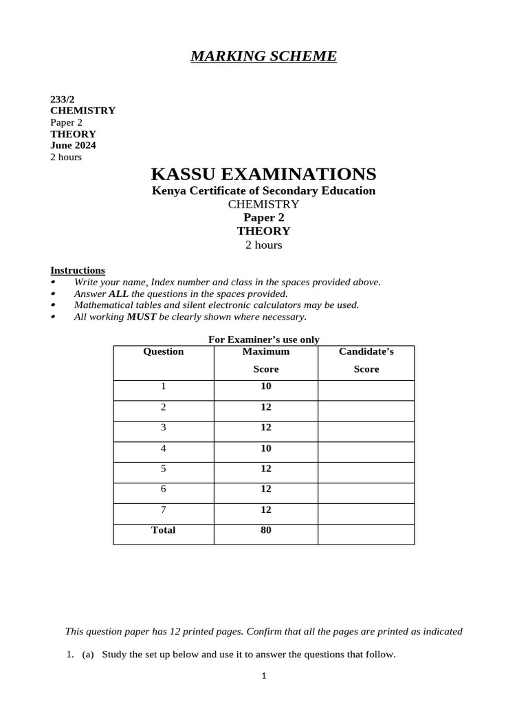 KCSE 2024 Chemistry Paper 2 Marking Scheme | PDF | Reaction Rate ...