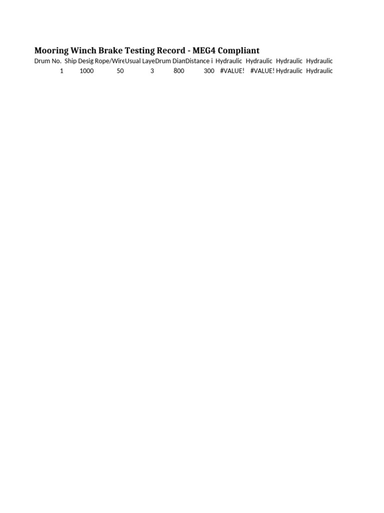 MEG4 Mooring Winch Brake Test Record | PDF