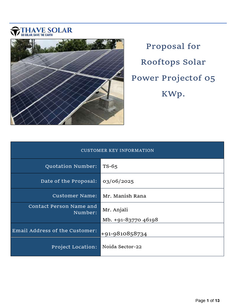 Rooftop Solar Proposal for Manish Rana | PDF | Solar Power ...
